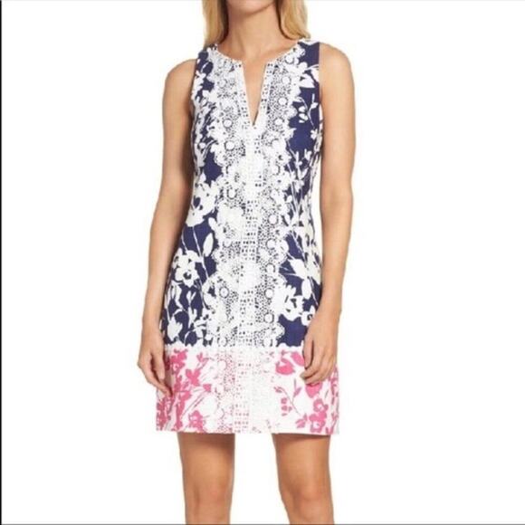Eliza J Floral Embroidered Lace Trim V-Neck Sleeveless Sheath Dress | Size 4 - Picture 5 of 14
